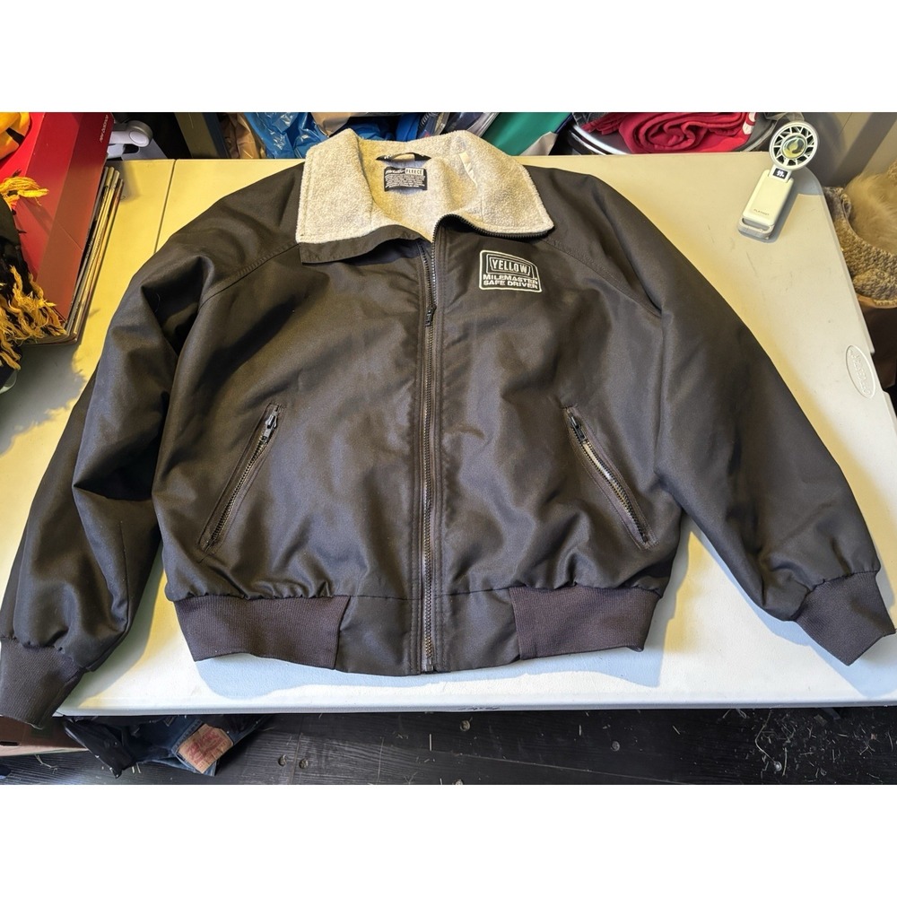 Sportsmaster Jacket Men XL Black Polar Fleece USA Vtg Yellow Milemaster Safe